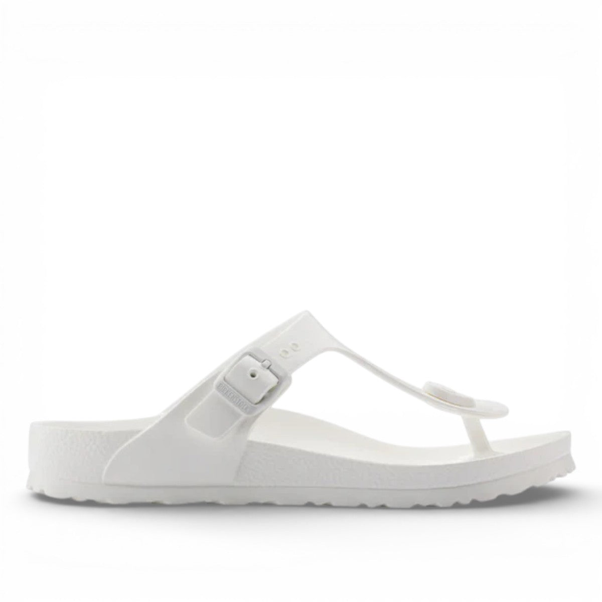 romika roemer 07 white waterproof EVA T-strap sandals with an adjustable buckle and anatomically shaped footbed. 
photo of the right side