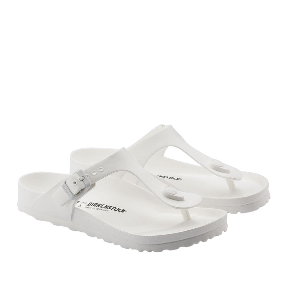 romika roemer 07 white waterproof EVA T-strap sandals with an adjustable buckle and anatomically shaped footbed. 
photo of the front side