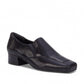 Ros Hommerson Eagan black patent lizard print leather loafer pump with a squared toe and low block heel. photo of the front side