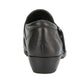 Ros Hommerson Eliot black tumbled leather loafer with adjustable hook and loop strap and low block heel.
photo of the back side