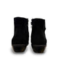 Ros Hommerson Esme black suede ankle bootie with ruched vamp .
photo of the back side