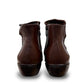 Ros Hommerson Esme brown leather ankle bootie with ruched vamp detailing and a low stacked heel.
photo of the back side