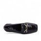 Ros Hommerson Evie black shiny tumbled leather loafer with square toe, chain detail, and block heel.
photo of the top side