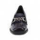 Ros Hommerson Evie black shiny tumbled leather loafer with square toe, chain detail, and block heel.
photo of the front side