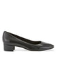 Ros Hommerson Heidi II black leather pump with an almond toe and comfortable crescent heel.
photo of the right side