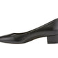 Ros Hommerson Heidi II black leather pump with an almond toe and comfortable crescent heel.
photo of the left side