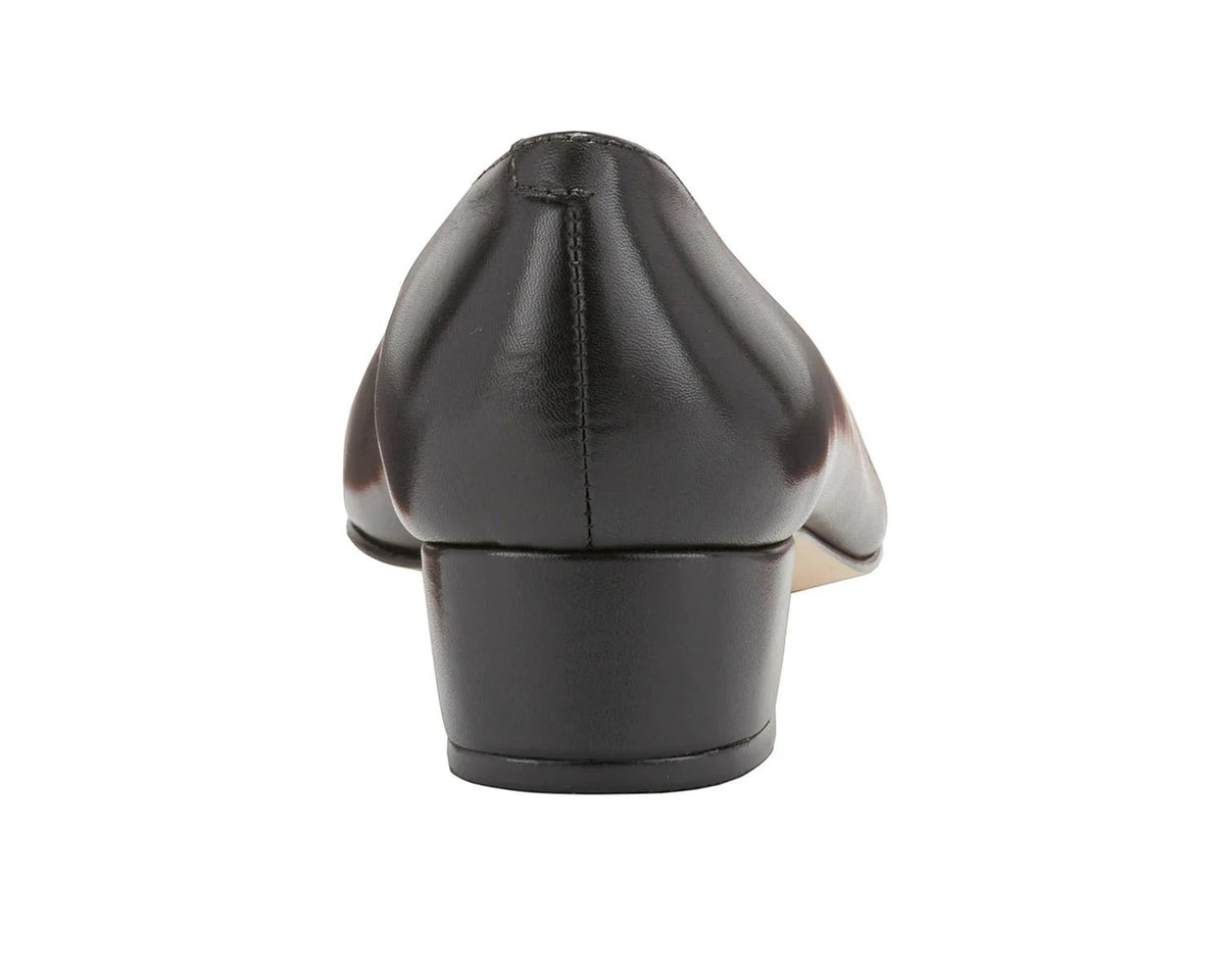 Ros Hommerson Heidi II black leather pump with an almond toe and comfortable crescent heel.
photo of the back side