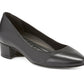 Ros Hommerson Heidi II black leather pump with an almond toe and comfortable crescent heel.
photo of the right side