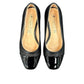 Sabatini of Florence SF1 black slip-on shoe with a glossy cap-toe and low block heel.
photo of the top side