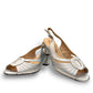 Sabatini of Florence SF12 silver metallic slingback heels with a comfortable block heel and peep toe.
photo of the front side