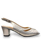 Sabatini of Florence SF12 silver metallic slingback heels with a comfortable block heel and peep toe.
photo of the right side