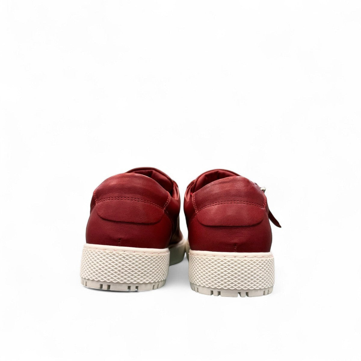 safe step 25491 red leather women's sneaker with side zipper, elastic laces, and a textured white synthetic sole.