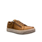 SAFE STEP 25491 LION tan leather sneaker with side zipper, elastic laces, and textured synthetic sole.