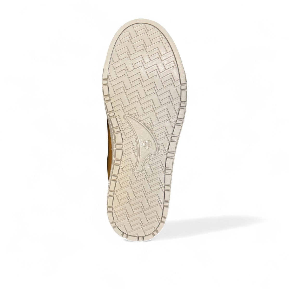 SAFE STEP 25491 LION tan leather sneaker with side zipper, elastic laces, and textured synthetic sole.