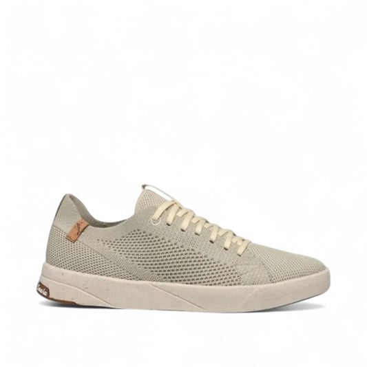 SAOLA Cannon Knit 2.0W sneakers in faded green with a sustainable recycled knit upper and cork details. Photo of right side view.