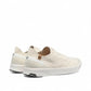 SAOLA Cannon Knite 3W white sustainable knit sneaker with a low-top silhouette and cork detail. Photo of back side views.