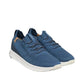 SAOLA TSAVO 3M blue waterproof knit sneaker with a white midsole and flexible slip-on design. Photo of front side views.
