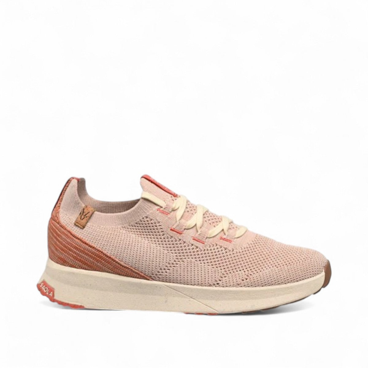 SAOLA Tsavo 3W sneaker in faded rose featuring a breathable recycled knit upper and cushioned midsole. Photo of right side view.
