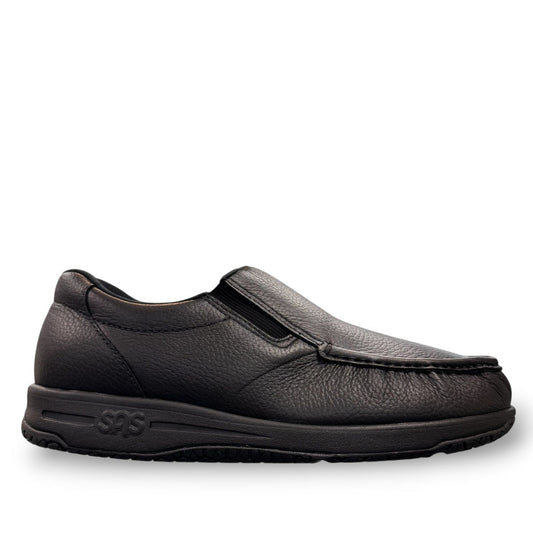 SAS Navigator black water-resistant leather slip-on shoe with non-slip X-Tra Grip sole.
photo of the right side