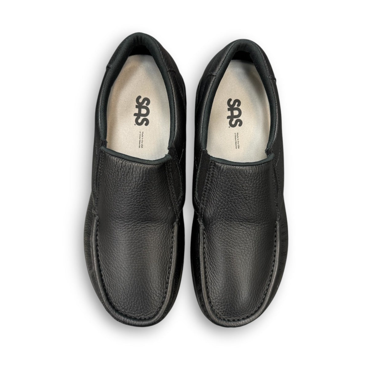 SAS Navigator black water-resistant leather slip-on shoe with non-slip X-Tra Grip sole.
photo of the top side