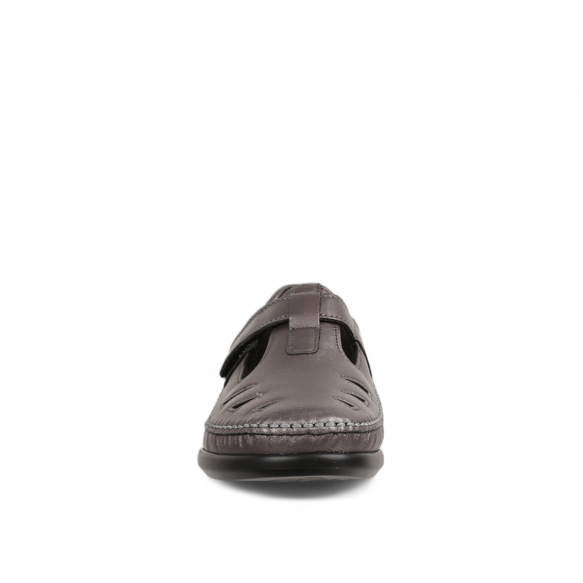 SAS Roamer Santolina metallic grey leather comfort shoe with cutout details and adjustable strap.
photo of the front side