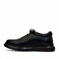 Satel Abgineh black leather lace-up shoe with perforated side detail and durable rubber outsole. Photo of left side view.
