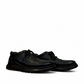 Satel Abgineh black leather lace-up shoe with perforated side detail and durable rubber outsole. Photo of side views.