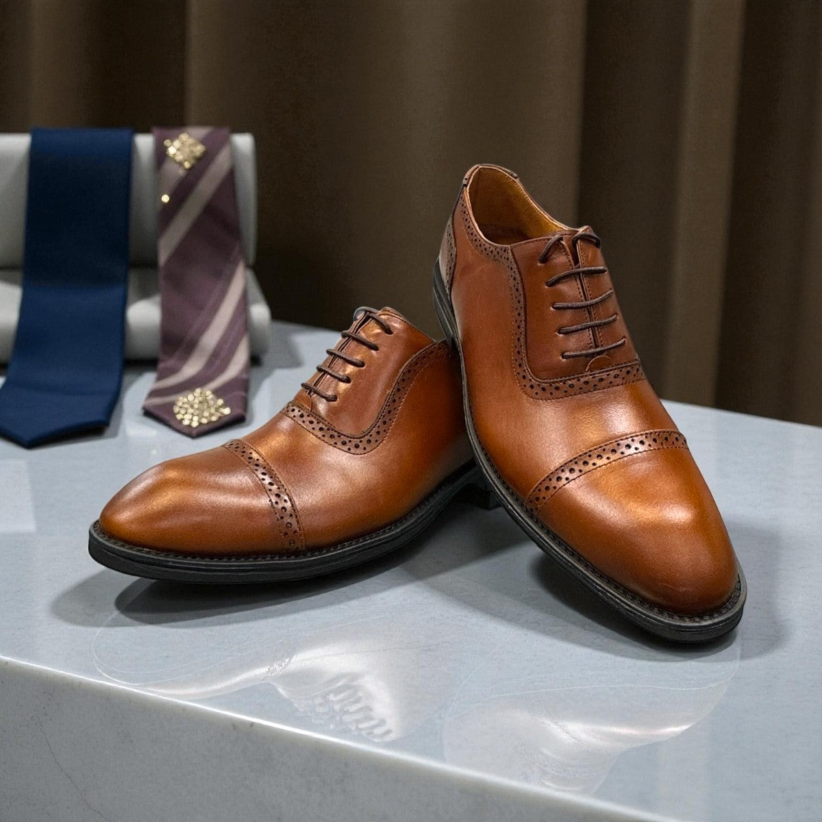 Description:
1. Genuine Leather Upper for a Polished finish
2. Leather Lining for Breathability and Comfort
3. Durable Rubber Outsole with Excellent Traction
4. Lace-up Closure for a Secure, Adjustable Fit
5. Ideal for Formal Occasions or Smart Casual Wear
6. Detailed with Subtle Handmade Stitching for a Refined, distinctive look.