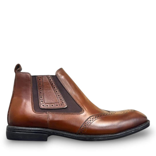 SATEL MASHHAD 2- BROWN Description: 
1. Genuine Leather Upper boots for a Polished finish
2. Leather Lining for Breathability and Comfort
3. Durable Rubber Outsole with Excellent Traction
4. Ideal for Formal Occasions or Smart Casual Wear
5. Detailed with Subtle Handmade Stitching for a Refined, distinctive look.