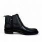 Satel Persia black genuine leather ankle boots with side buckle detail and durable rubber outsole. Photo of right side view.