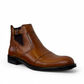 Satel Persia light brown genuine leather ankle boots with side buckle and detailed stitching. Photo of front side view.