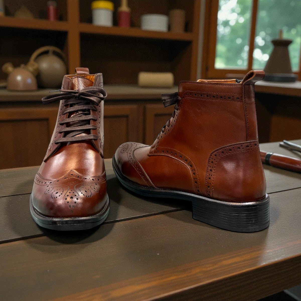 Description:
1. Genuine Leather and suede Upper for a Polished finish
2. Leather Lining for Breathability and Comfort
3. Durable Rubber Outsole with Excellent Traction
4. Lace-up Closure for a Secure, Adjustable Fit
5. Ideal for Formal Occasions or Smart Casual Wear
6. Detailed with Subtle Handmade Stitching for a Refined, distinctive look.