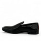 Sina Footwear Verny black patent leather slip-on loafers with a sleek, polished finish for formal occasions. Photo of left side view.