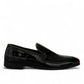 Sina Footwear Verny black patent leather slip-on loafers with a sleek, polished finish for formal occasions. Photo of right side view.