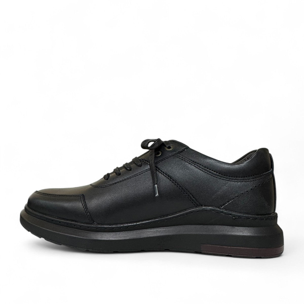 Sina Footwear Alberta black leather lace-up shoes with a durable rubber outsole for smart casual wear. Photo of left side view.