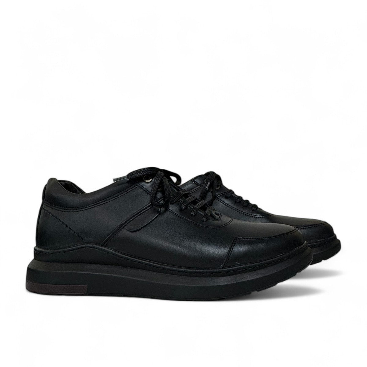 Sina Footwear Alberta black leather lace-up shoes with a durable rubber outsole for smart casual wear. Photo of side views.