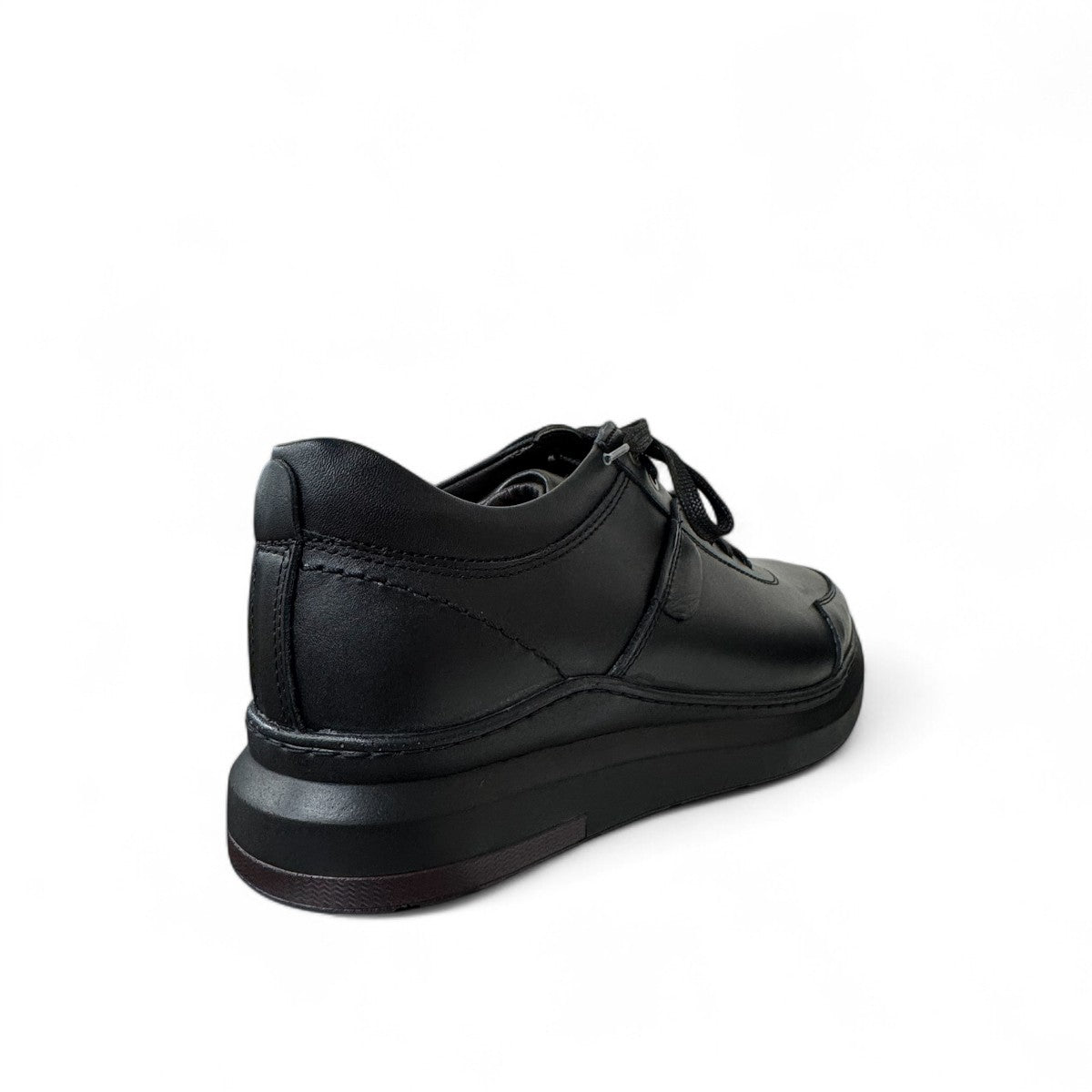 Sina Footwear Alberta black leather lace-up shoes with a durable rubber outsole for smart casual wear. Photo of back side view.
