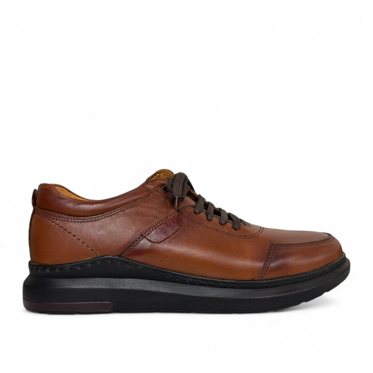 Sina Footwear Alberta brown leather lace-up shoe with a durable black rubber outsole for smart casual wear. Photo of right side view.