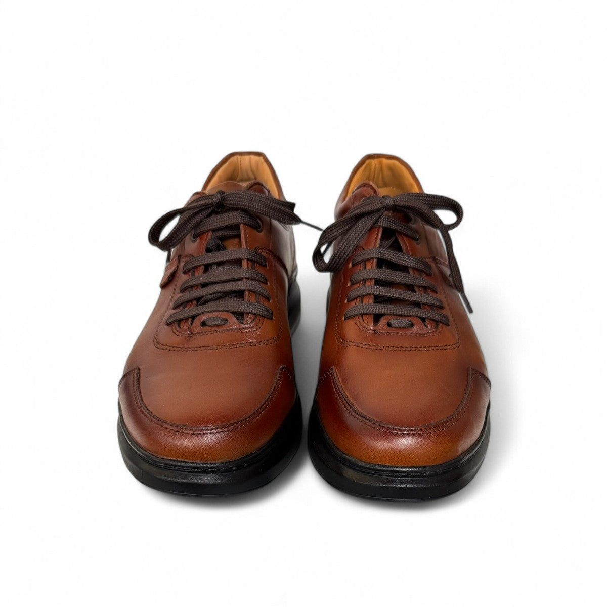 Sina Footwear Alberta brown leather lace-up shoe with a durable black rubber outsole for smart casual wear. Photo of upper view.