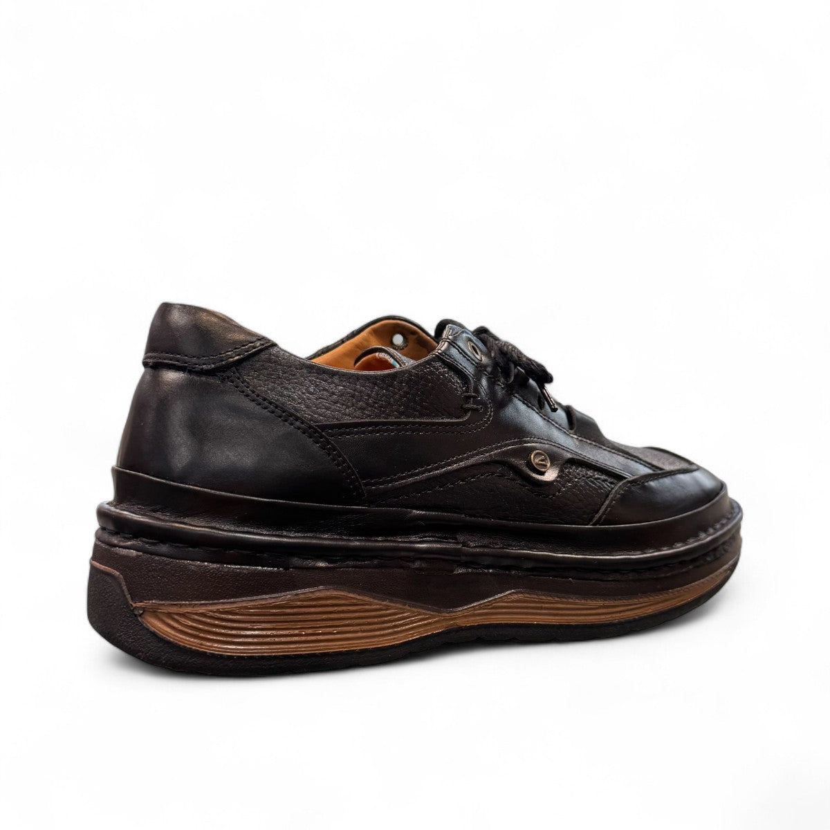 Sina Footwear Ali black genuine leather lace-up shoes with handmade stitching and a durable rubber outsole. Photo of back side view.