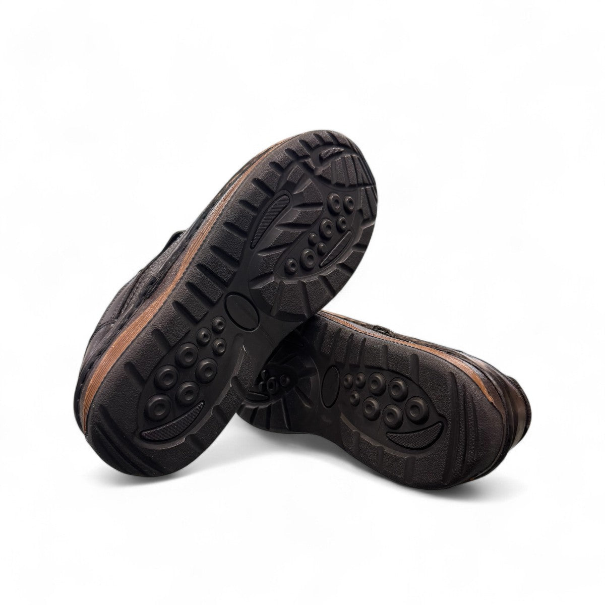 Sina Footwear Ali black genuine leather lace-up shoes with handmade stitching and a durable rubber outsole. Photo of bottom view.