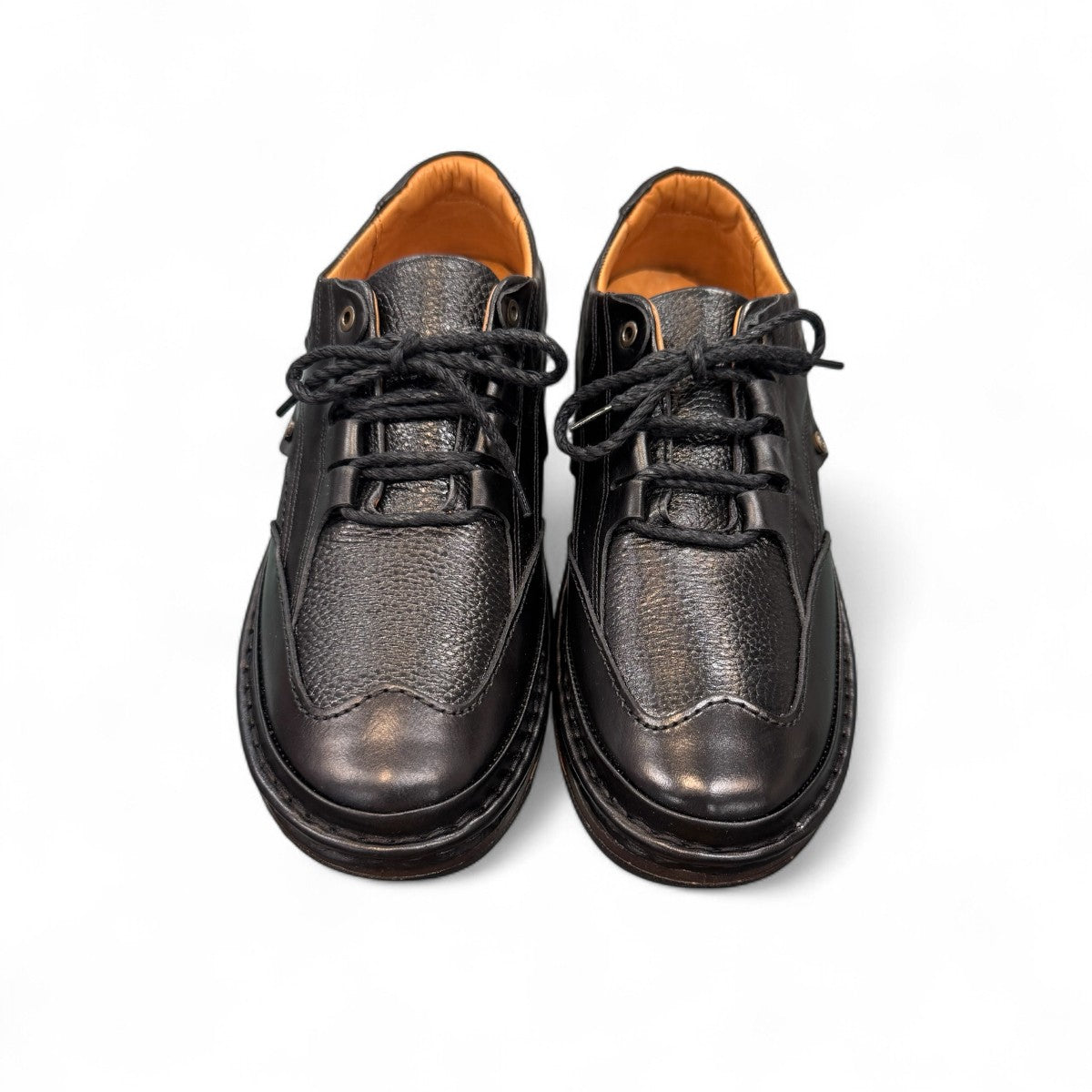 Sina Footwear Ali black genuine leather lace-up shoes with handmade stitching and a durable rubber outsole. Photo of front view.