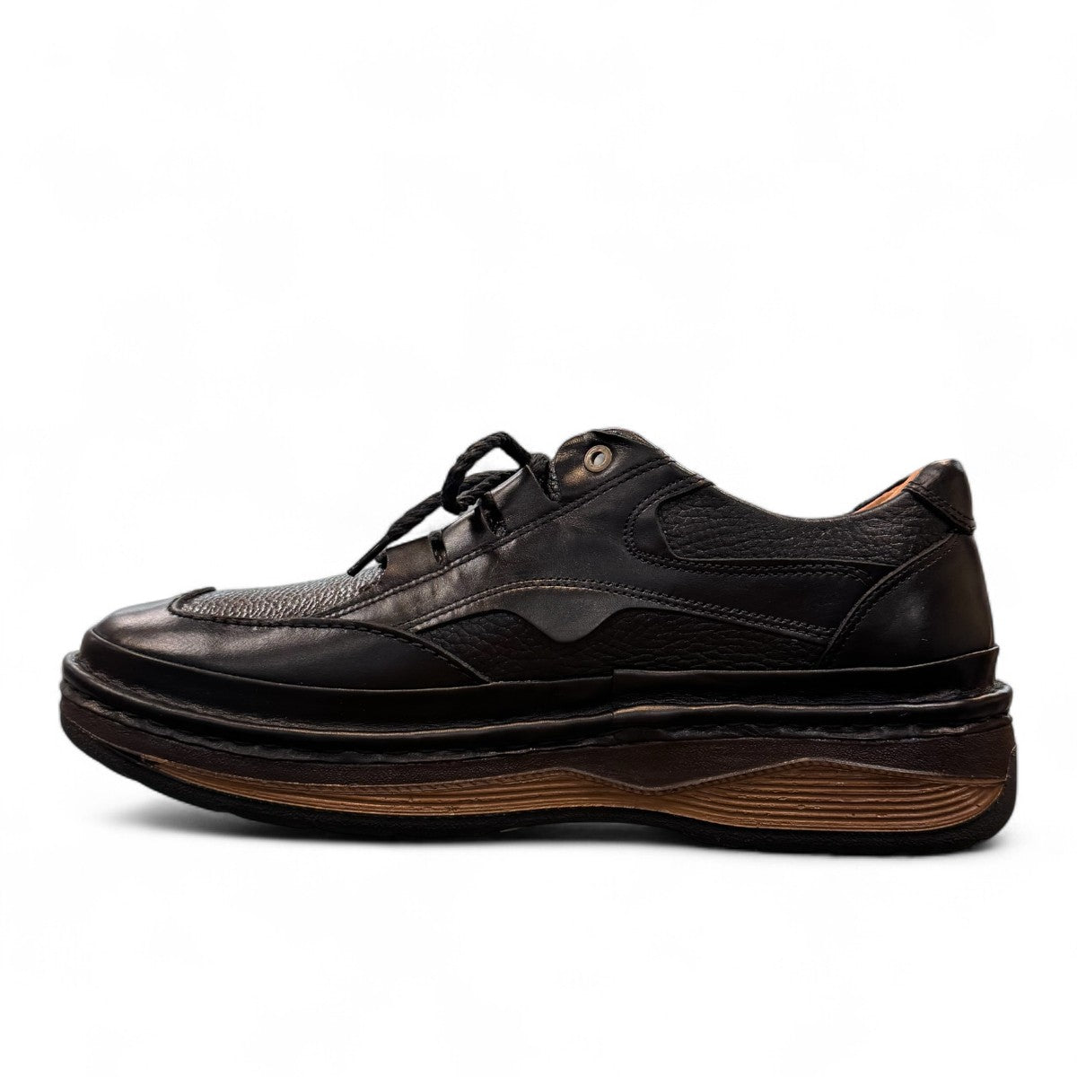 Sina Footwear Ali black genuine leather lace-up shoes with handmade stitching and a durable rubber outsole. Photo of left side view.