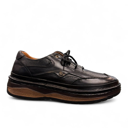 Sina Footwear Ali black genuine leather lace-up shoes with handmade stitching and a durable rubber outsole. Photo of right side view.