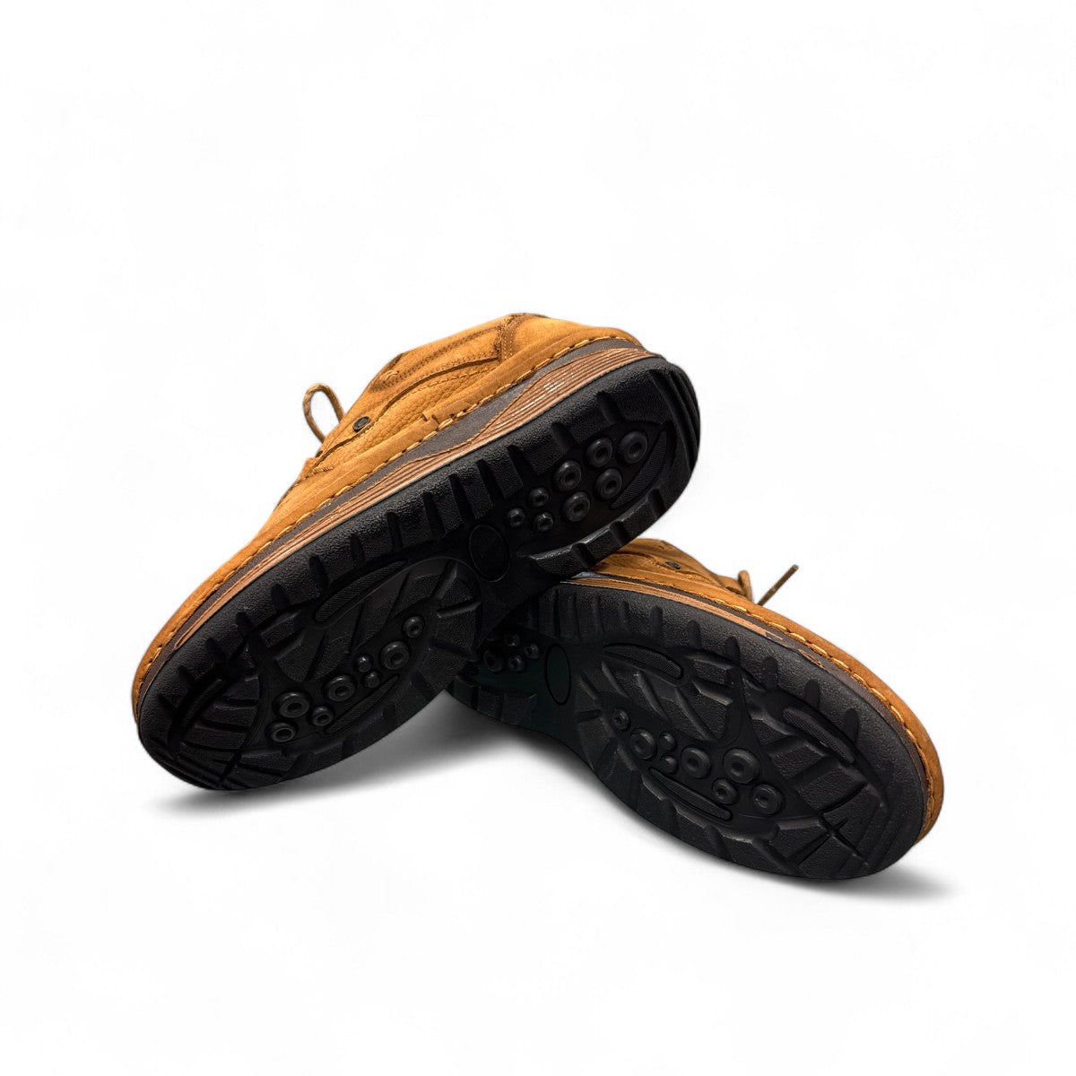 Sina Footwear Ali brown genuine leather lace-up shoes with handmade stitching and a durable rubber outsole. Photo of bottom view.
