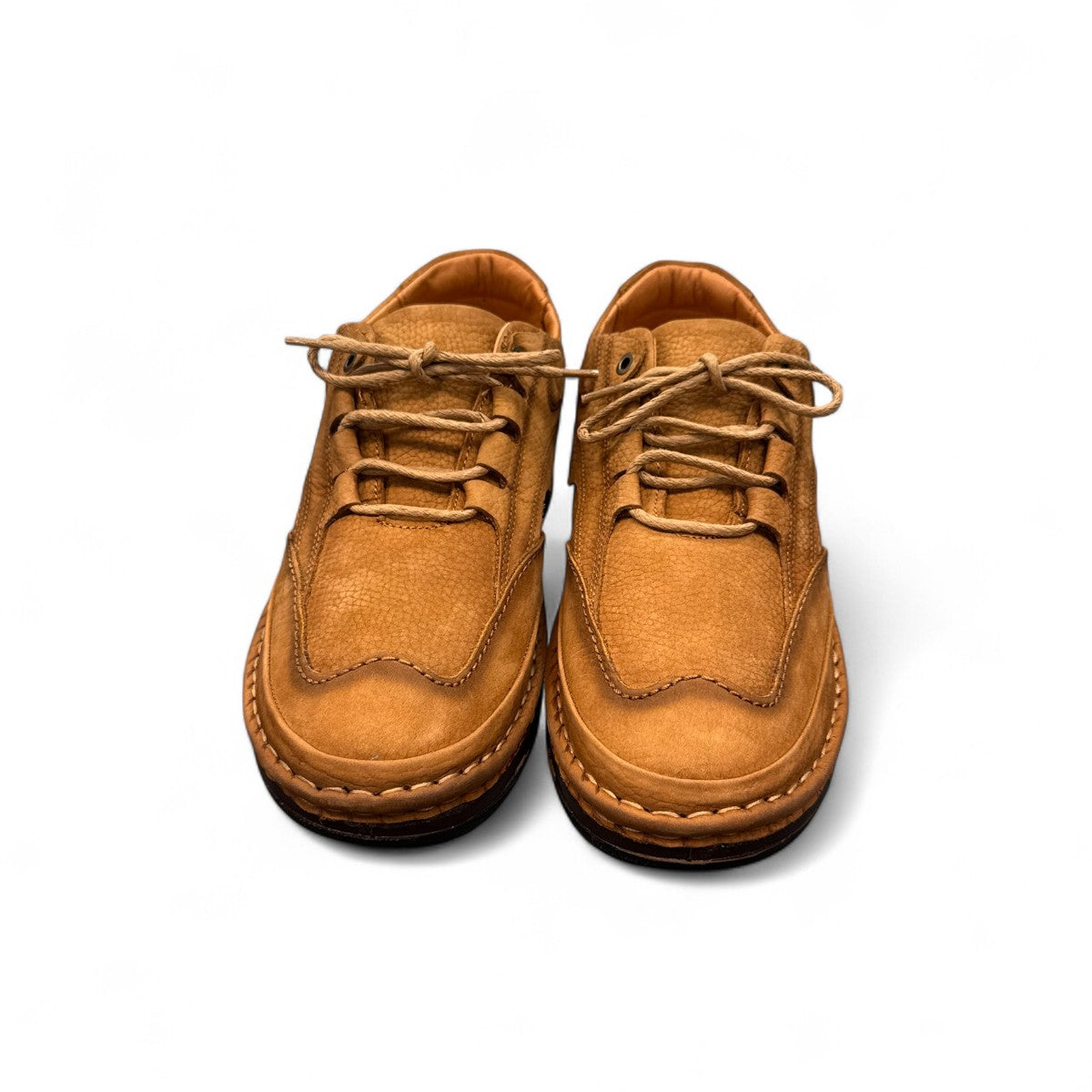 Sina Footwear Ali brown genuine leather lace-up shoes with handmade stitching and a durable rubber outsole. Photo of front view.