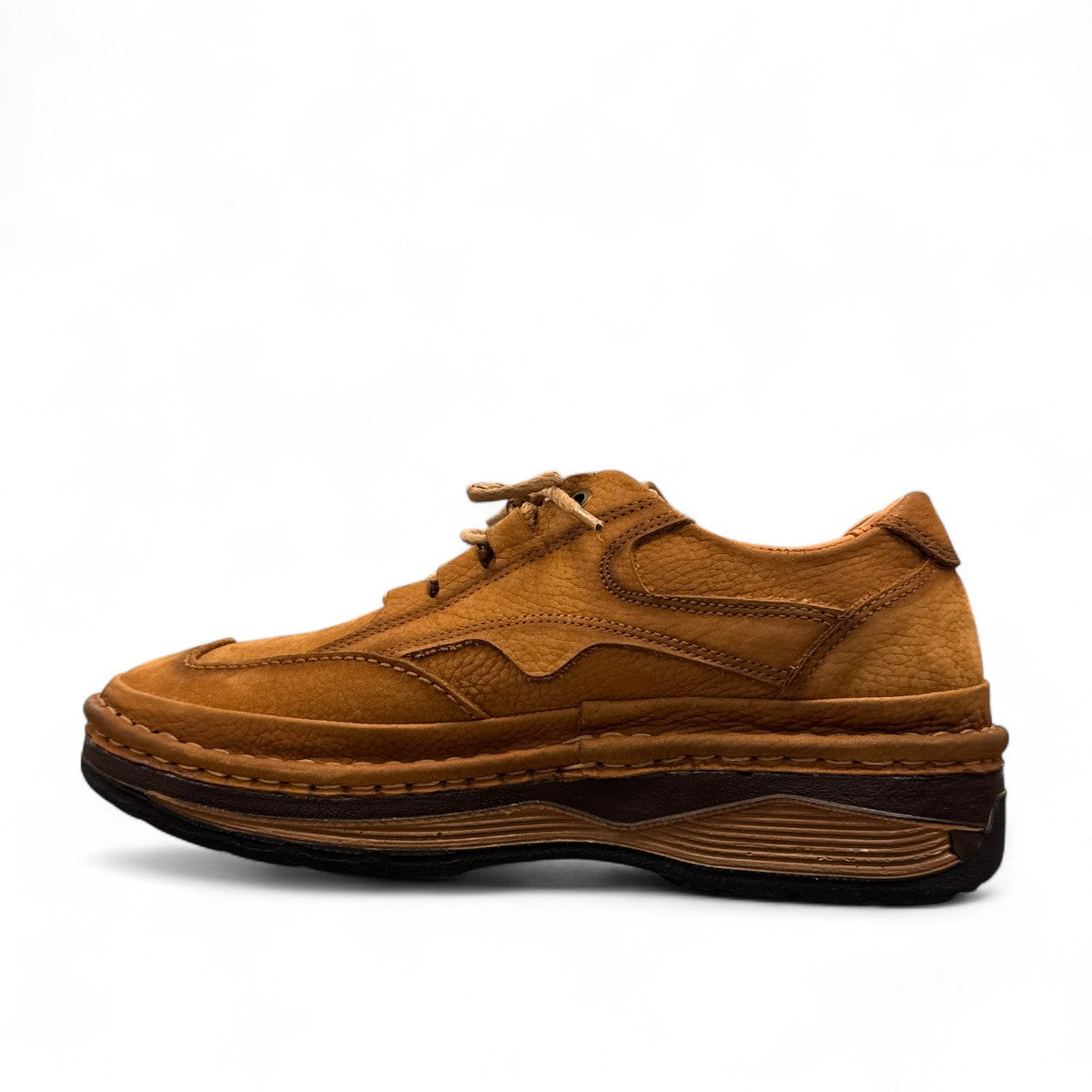 Sina Footwear Ali brown genuine leather lace-up shoes with handmade stitching and a durable rubber outsole. Photo of left side view.