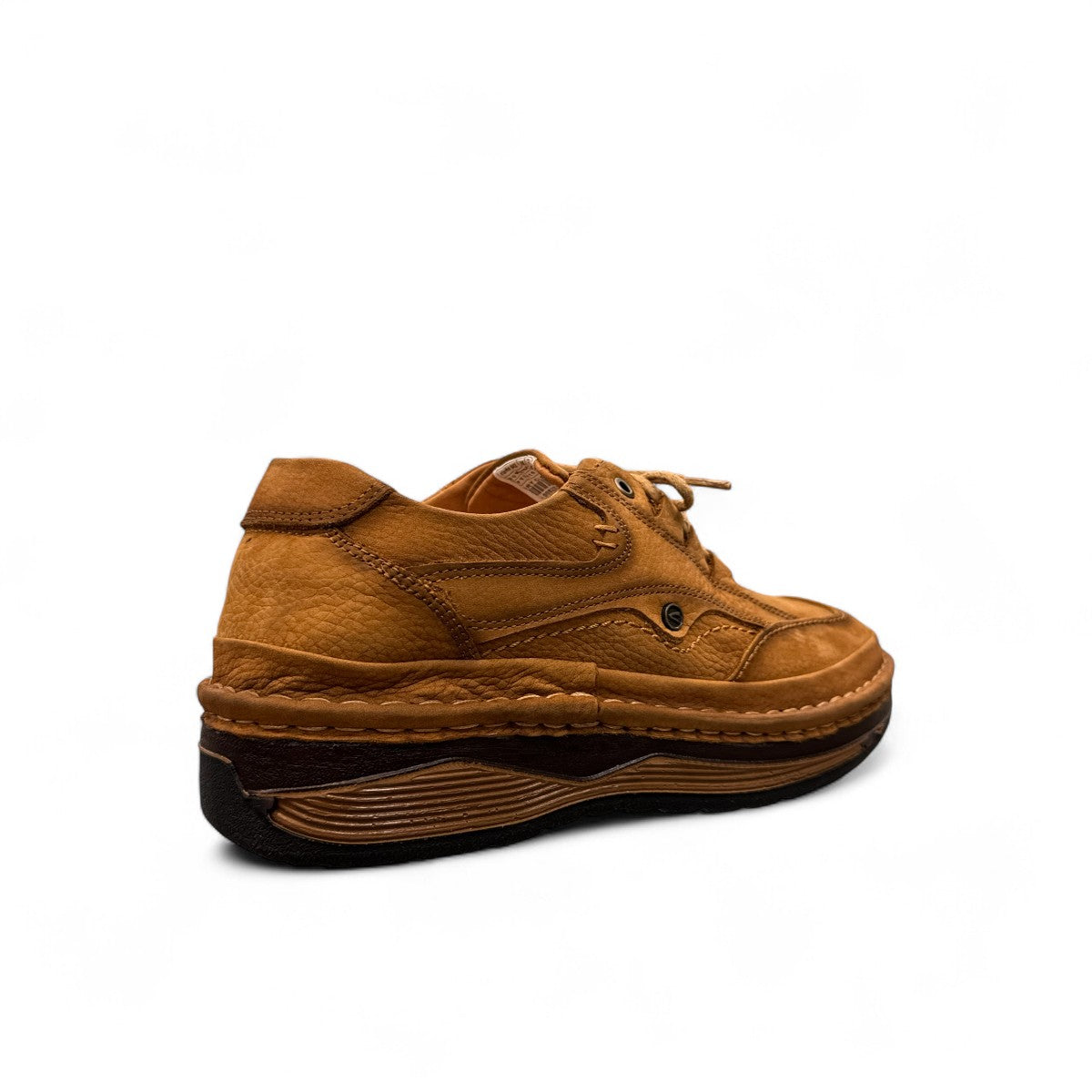 Sina Footwear Ali brown genuine leather lace-up shoes with handmade stitching and a durable rubber outsole. Photo of back side view.