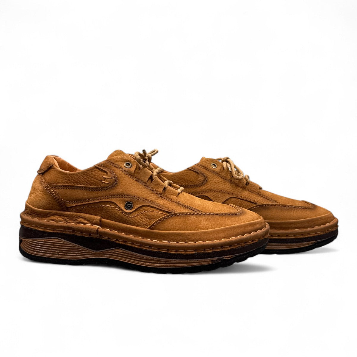 Sina Footwear Ali brown genuine leather lace-up shoes with handmade stitching and a durable rubber outsole. Photo of side views.