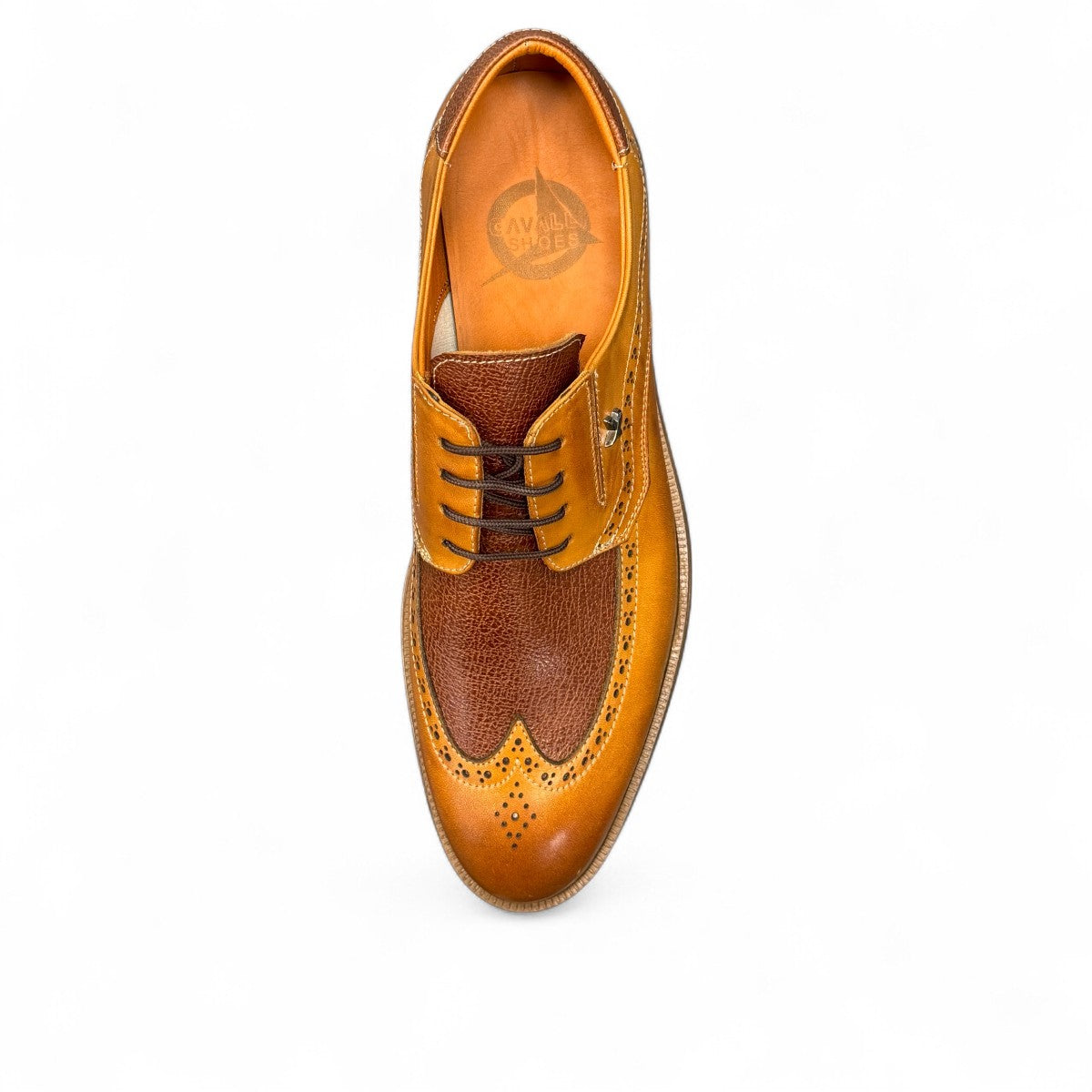 Sina Footwear Asal brown patent leather shoes with lace-up closure and durable rubber outsole. Photo of the sole.